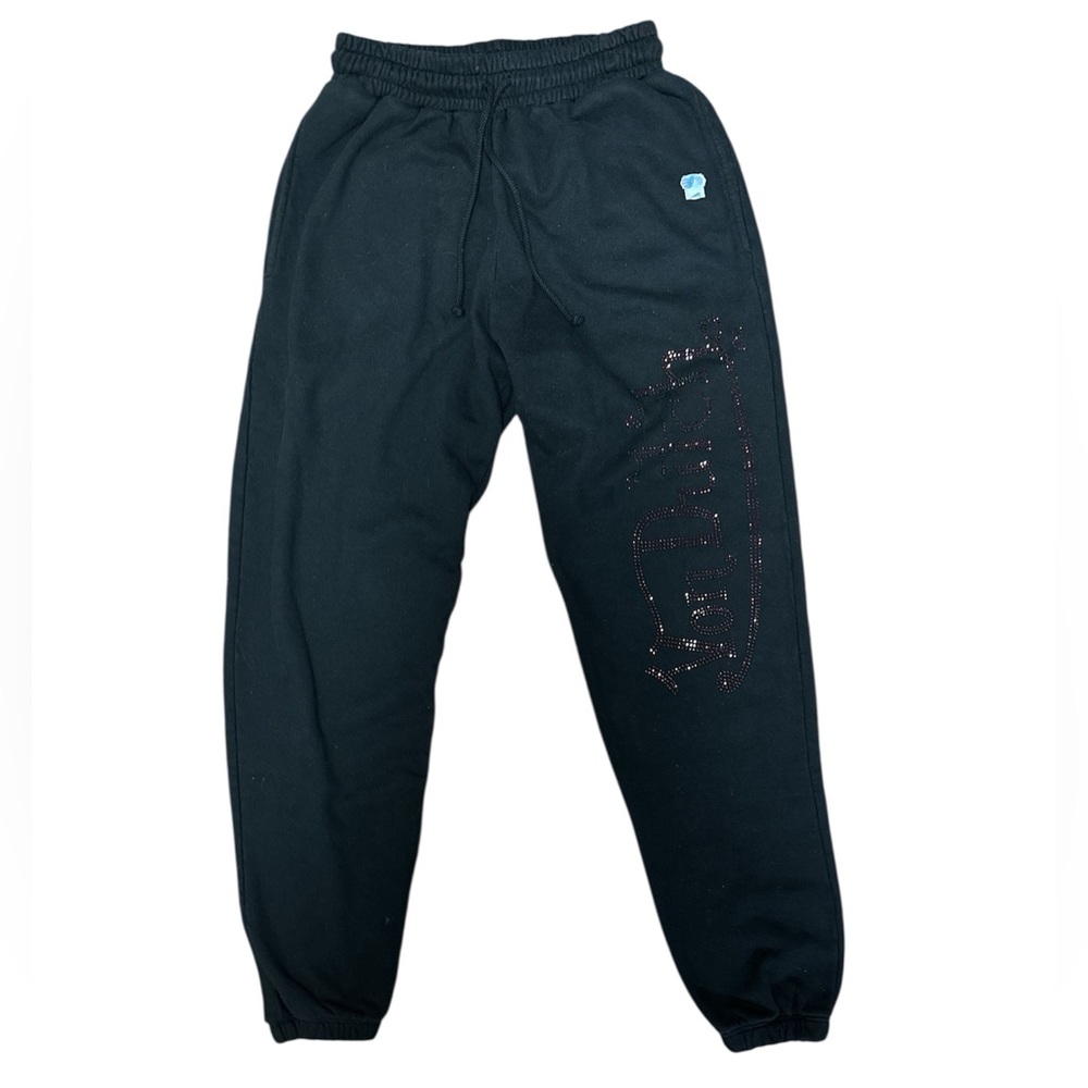 Von Dutch Black Joggers with Beaded pink/reddish Logo Size: Medium NWT